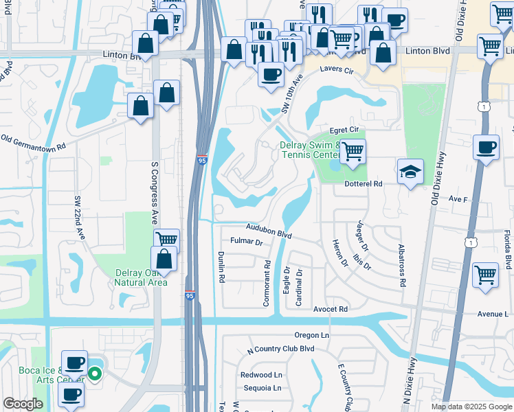 map of restaurants, bars, coffee shops, grocery stores, and more near 2036 Alta Meadows Lane in Delray Beach