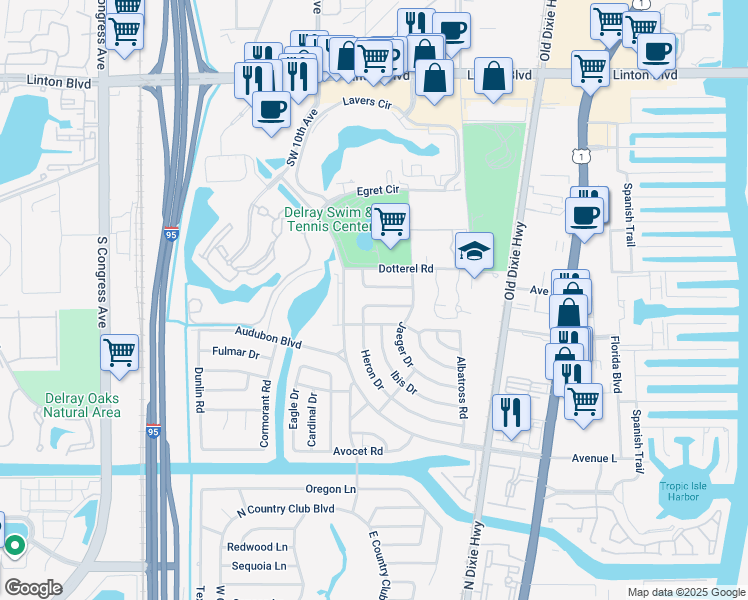 map of restaurants, bars, coffee shops, grocery stores, and more near 764 Mallard Drive in Delray Beach