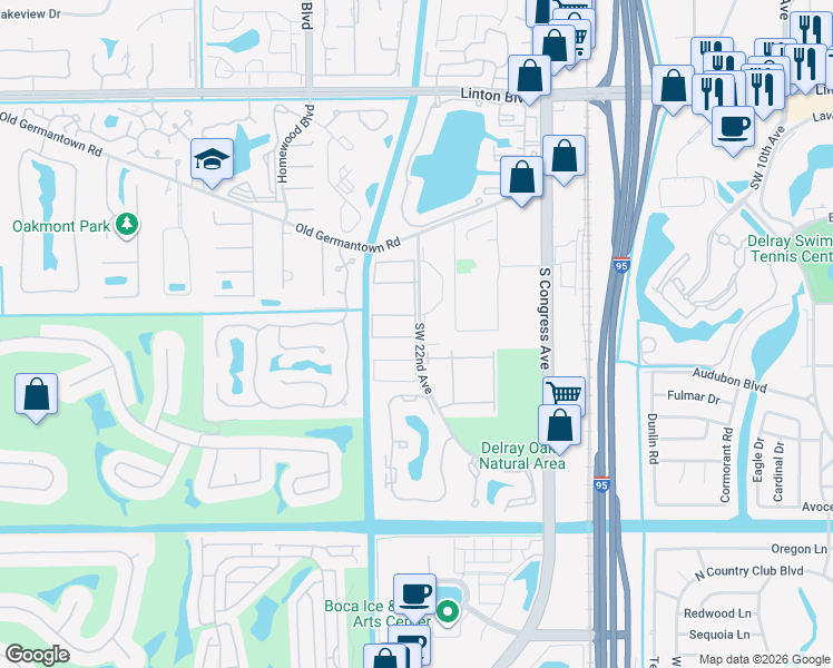 map of restaurants, bars, coffee shops, grocery stores, and more near 2565 Southwest 22nd Avenue in Delray Beach