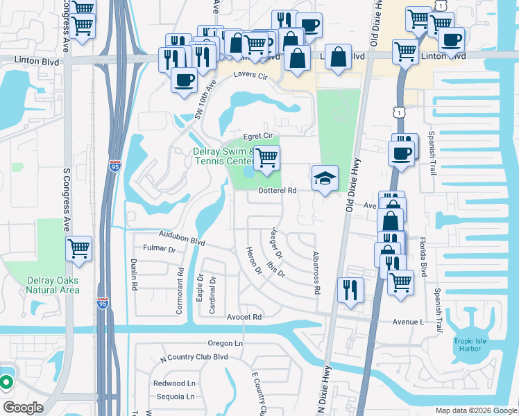 map of restaurants, bars, coffee shops, grocery stores, and more near 764 Mallard Drive in Delray Beach
