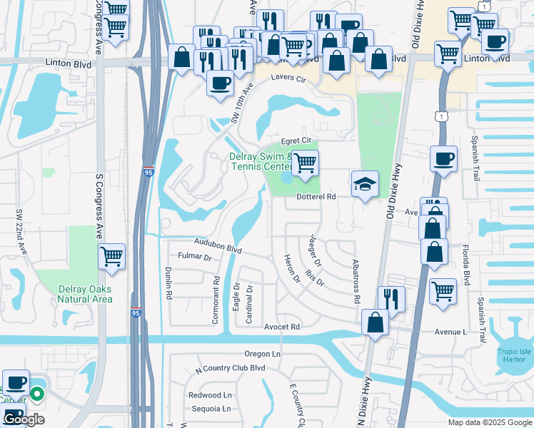 map of restaurants, bars, coffee shops, grocery stores, and more near in Delray Beach
