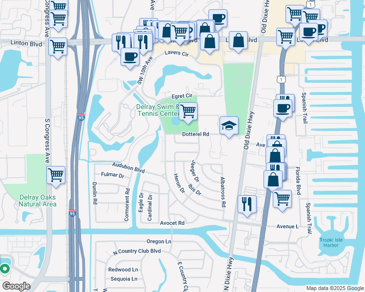 map of restaurants, bars, coffee shops, grocery stores, and more near 764 Mallard Drive in Delray Beach