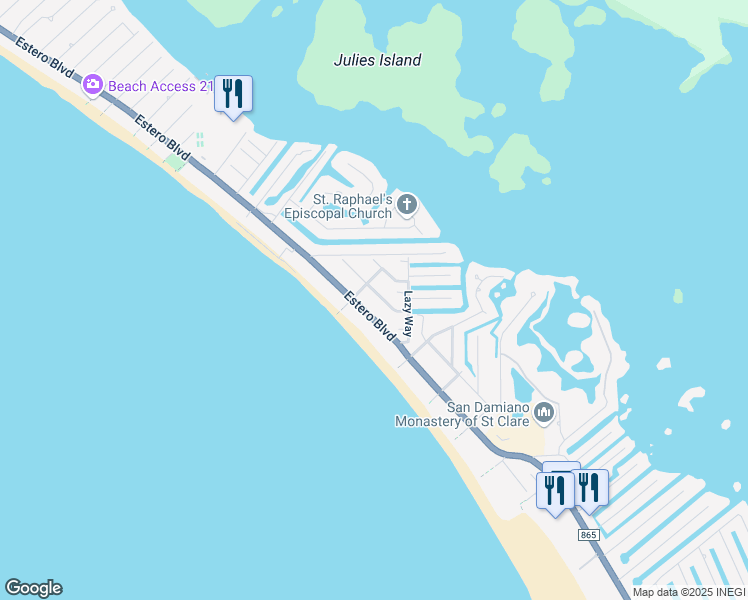 map of restaurants, bars, coffee shops, grocery stores, and more near 5530 Palmetto Street in Fort Myers Beach