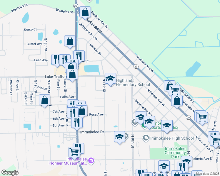 map of restaurants, bars, coffee shops, grocery stores, and more near 1101 Lake Trafford Road in Immokalee