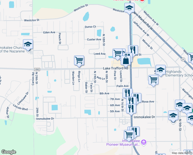 map of restaurants, bars, coffee shops, grocery stores, and more near 1879 Ash Lane in Immokalee