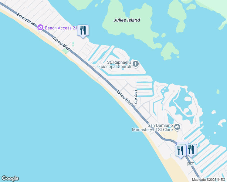 map of restaurants, bars, coffee shops, grocery stores, and more near 5420 Estero Boulevard in Fort Myers Beach