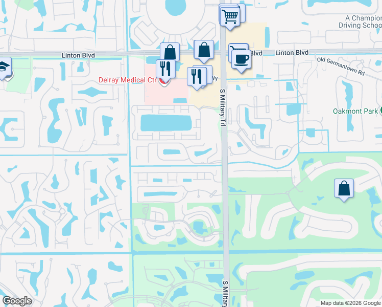 map of restaurants, bars, coffee shops, grocery stores, and more near 5191 Casa Real Drive in Delray Beach