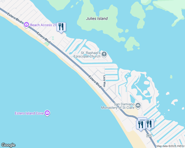 map of restaurants, bars, coffee shops, grocery stores, and more near 189 Dakota Avenue in Fort Myers Beach