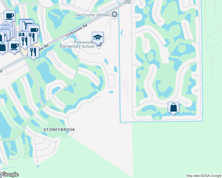 map of restaurants, bars, coffee shops, grocery stores, and more near 21244 Braxfield Loop in Estero