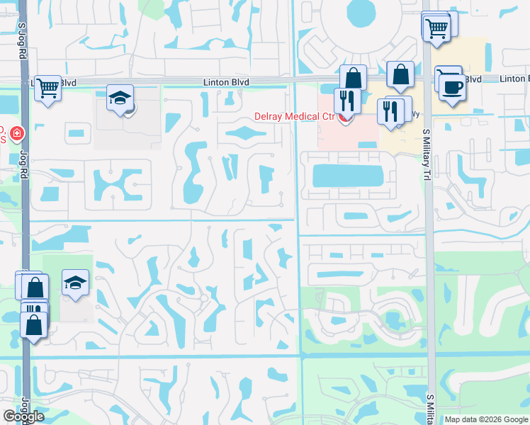 map of restaurants, bars, coffee shops, grocery stores, and more near 5582 Vintage Oaks Terrace in Delray Beach