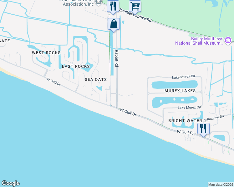 map of restaurants, bars, coffee shops, grocery stores, and more near 468 Rabbit Road in Sanibel
