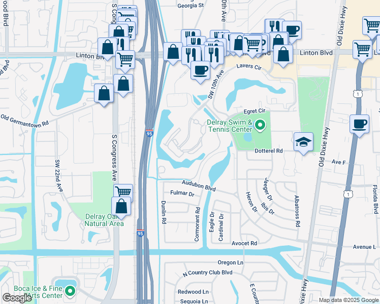 map of restaurants, bars, coffee shops, grocery stores, and more near 2036 Alta Meadows Lane in Delray Beach