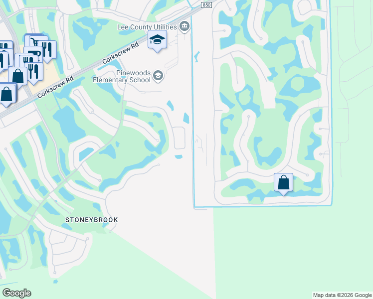 map of restaurants, bars, coffee shops, grocery stores, and more near 21244 Braxfield Loop in Estero