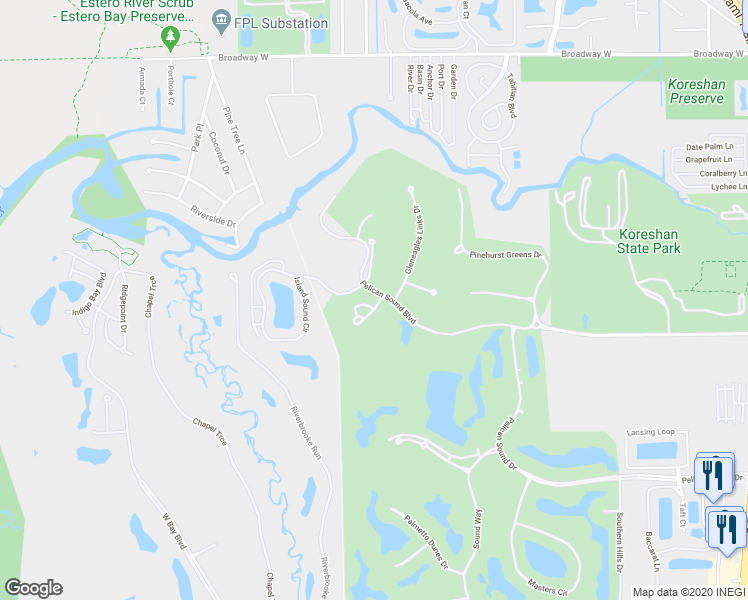 map of restaurants, bars, coffee shops, grocery stores, and more near 20801 Hammock Greens Lane in Estero