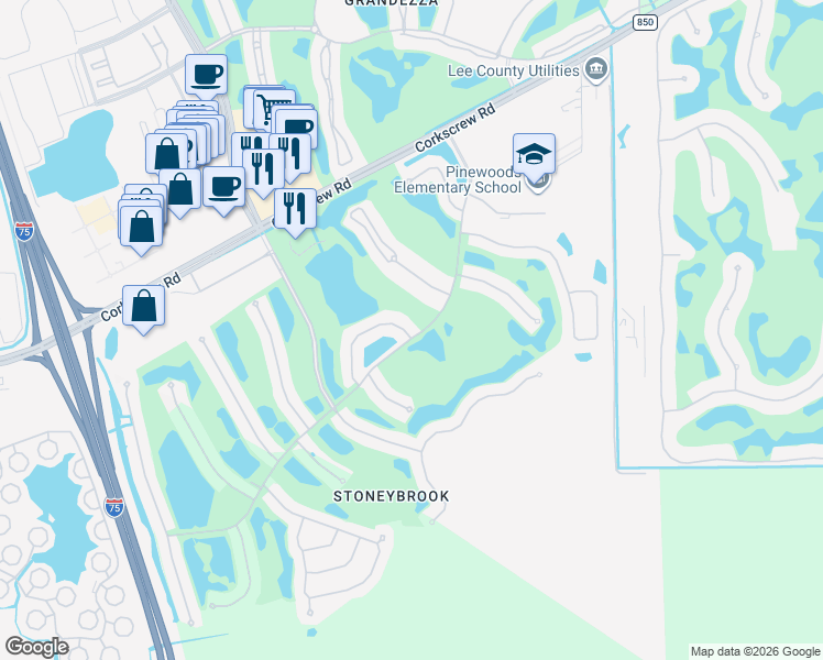 map of restaurants, bars, coffee shops, grocery stores, and more near 11370 Stratham Loop in Estero