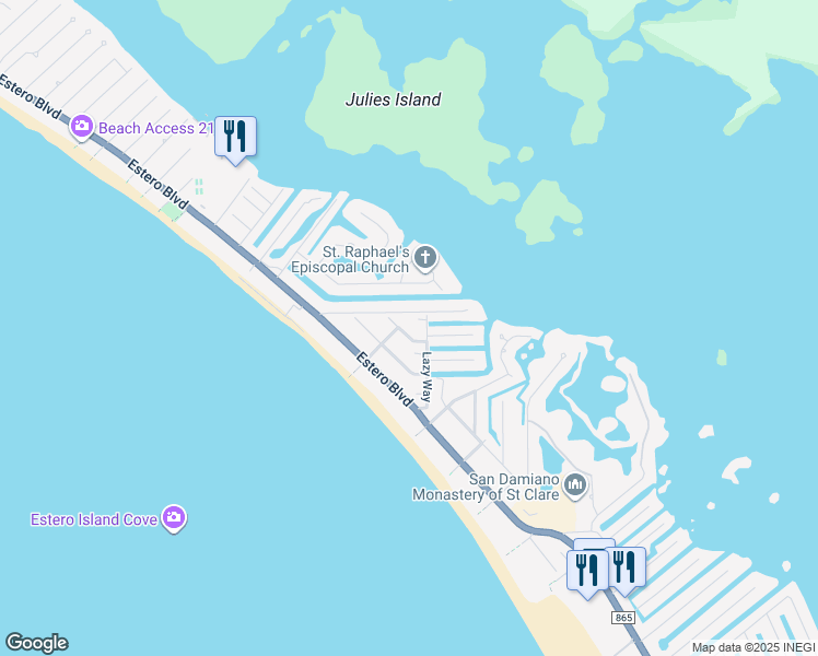 map of restaurants, bars, coffee shops, grocery stores, and more near 5481 Oak Ridge Avenue in Fort Myers Beach