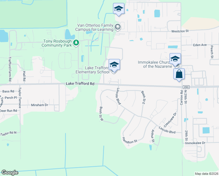 map of restaurants, bars, coffee shops, grocery stores, and more near 1254 Bush Street West in Immokalee