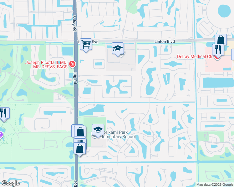 map of restaurants, bars, coffee shops, grocery stores, and more near 16360 Vía Fontana in Delray Beach