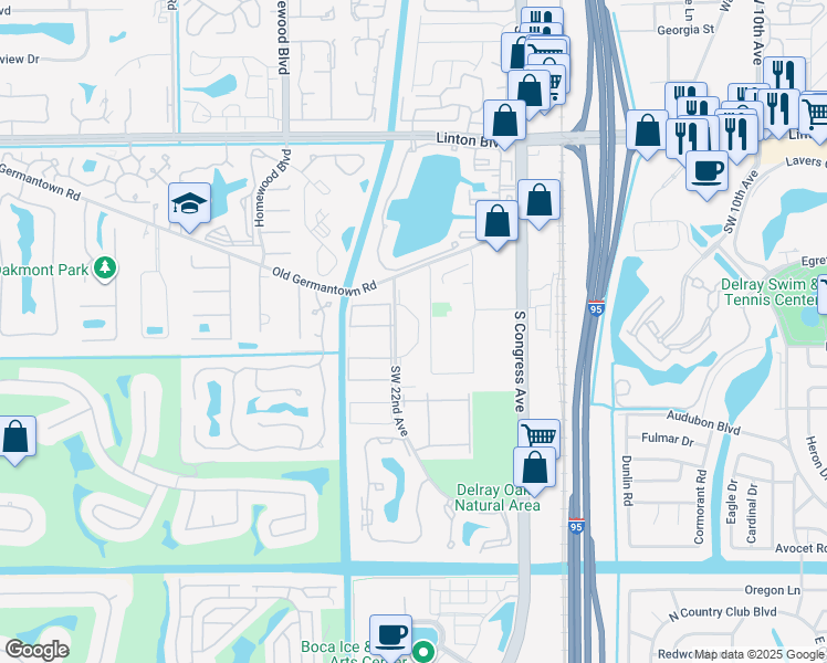 map of restaurants, bars, coffee shops, grocery stores, and more near 2265 Southwest 22nd Avenue in Delray Beach
