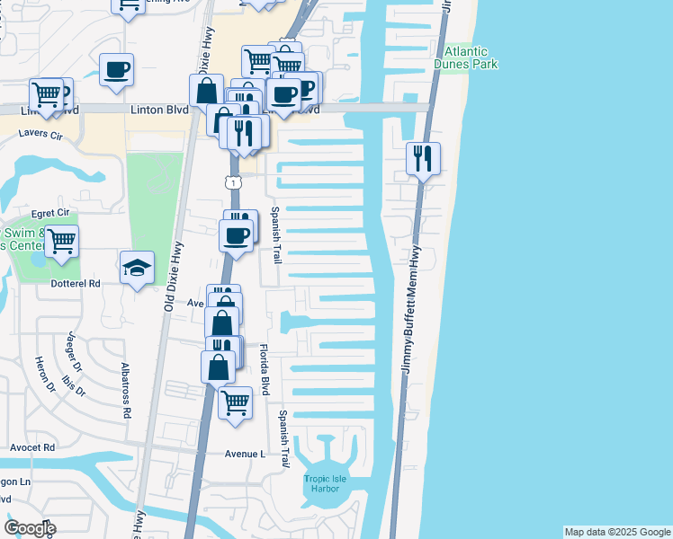 map of restaurants, bars, coffee shops, grocery stores, and more near 954 Cypress Drive in Delray Beach
