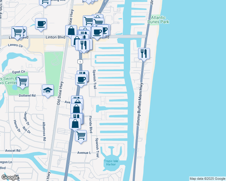 map of restaurants, bars, coffee shops, grocery stores, and more near 954 Cypress Drive in Delray Beach