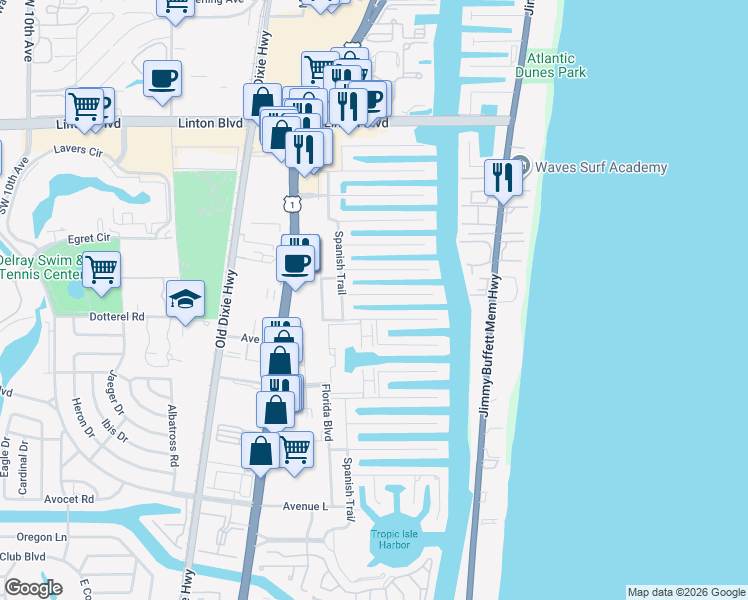 map of restaurants, bars, coffee shops, grocery stores, and more near 930 Cypress Drive in Delray Beach
