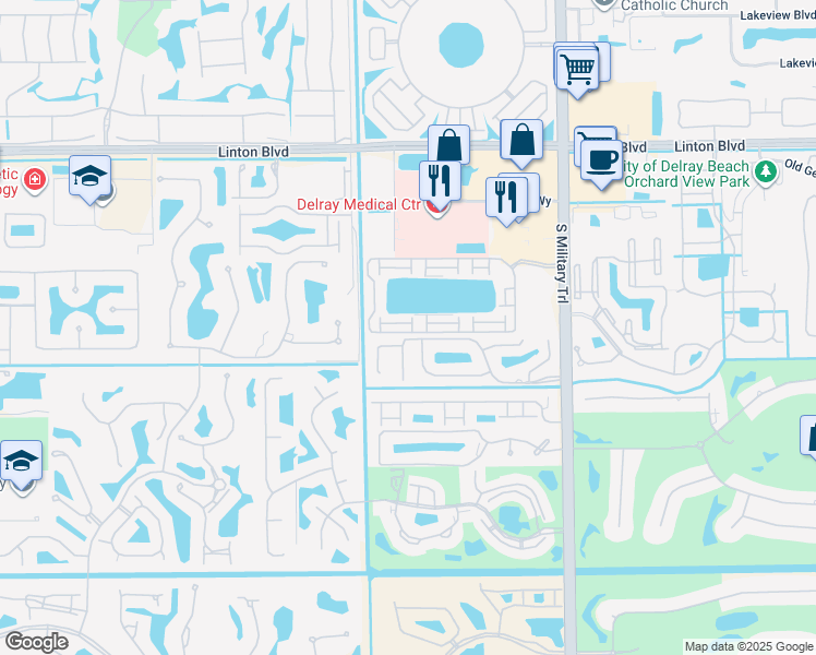 map of restaurants, bars, coffee shops, grocery stores, and more near 5324 Tennis Lane in Delray Beach
