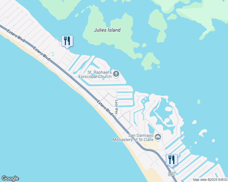 map of restaurants, bars, coffee shops, grocery stores, and more near 427 Lazy Way in Fort Myers Beach