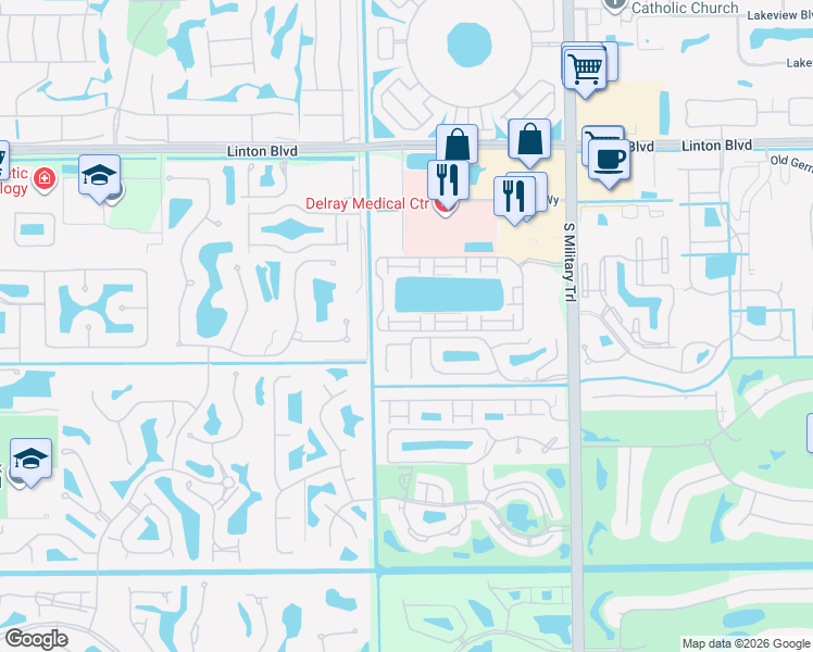 map of restaurants, bars, coffee shops, grocery stores, and more near 5324 Tennis Lane in Delray Beach