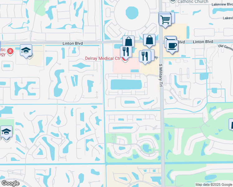 map of restaurants, bars, coffee shops, grocery stores, and more near 5320 Tennis Lane in Delray Beach