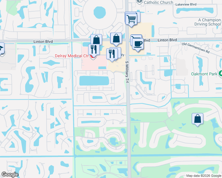 map of restaurants, bars, coffee shops, grocery stores, and more near 5162 Tennis Lane in Delray Beach