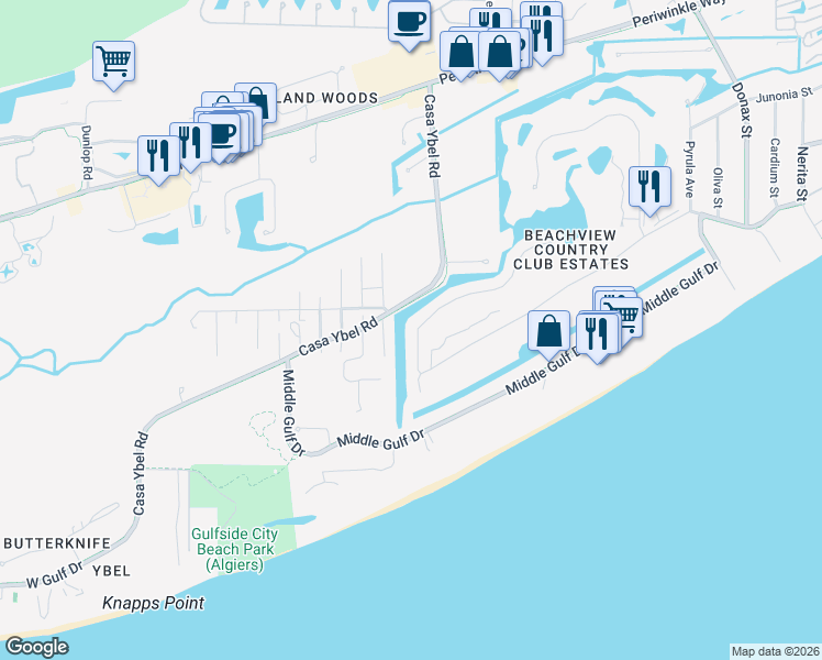 map of restaurants, bars, coffee shops, grocery stores, and more near 1291 Par View Drive in Sanibel