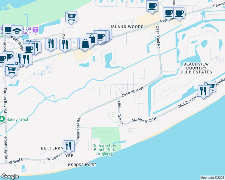 map of restaurants, bars, coffee shops, grocery stores, and more near 486 Ponce De Leon Road in Sanibel