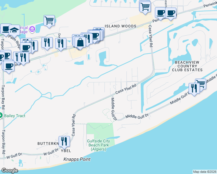 map of restaurants, bars, coffee shops, grocery stores, and more near 486 Ponce De Leon Road in Sanibel