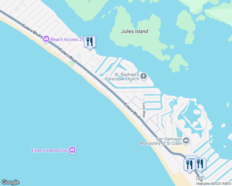 map of restaurants, bars, coffee shops, grocery stores, and more near 5241 Estero Boulevard in Fort Myers Beach