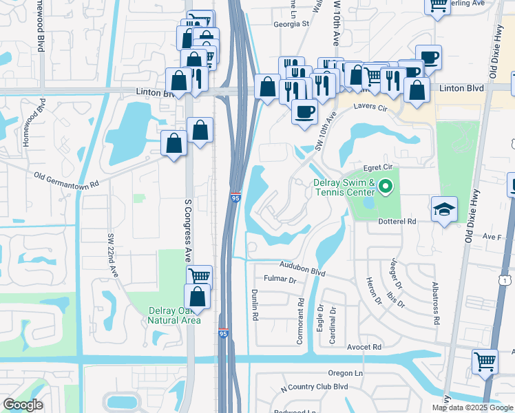 map of restaurants, bars, coffee shops, grocery stores, and more near 2048 Alta Meadows Lane in Delray Beach