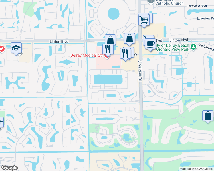 map of restaurants, bars, coffee shops, grocery stores, and more near 5270 Tennis Lane in Delray Beach