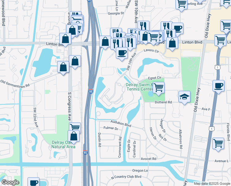 map of restaurants, bars, coffee shops, grocery stores, and more near 2018 Alta Meadows Lane in Delray Beach