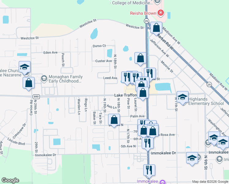 map of restaurants, bars, coffee shops, grocery stores, and more near 1109 Hickock Lane in Immokalee