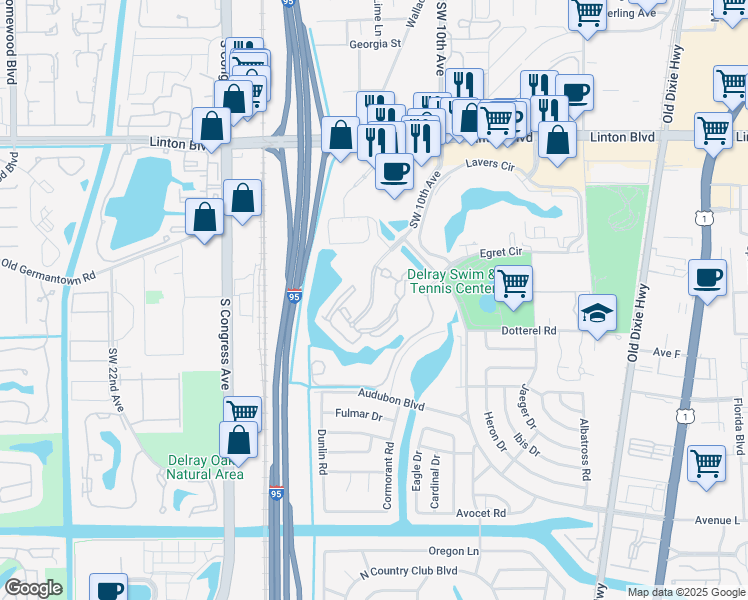 map of restaurants, bars, coffee shops, grocery stores, and more near 2018 Alta Meadows Lane in Delray Beach