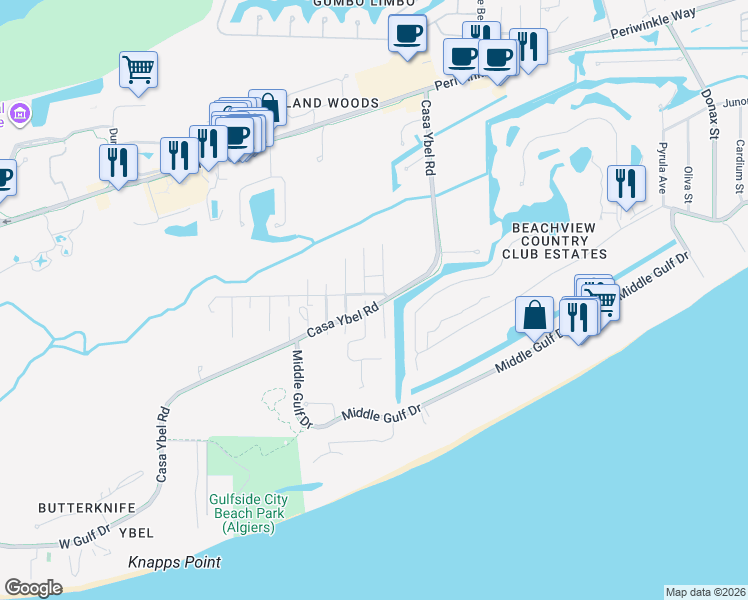 map of restaurants, bars, coffee shops, grocery stores, and more near 490 Old Trail Road in Sanibel