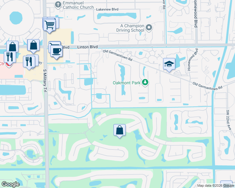 map of restaurants, bars, coffee shops, grocery stores, and more near 16389 Bridlewood Circle in Delray Beach