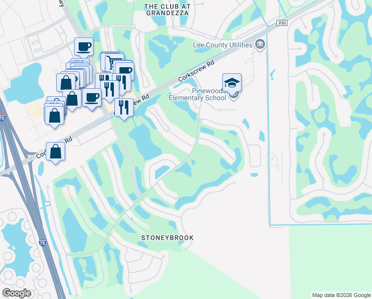 map of restaurants, bars, coffee shops, grocery stores, and more near 11370 Stratham Loop in Estero