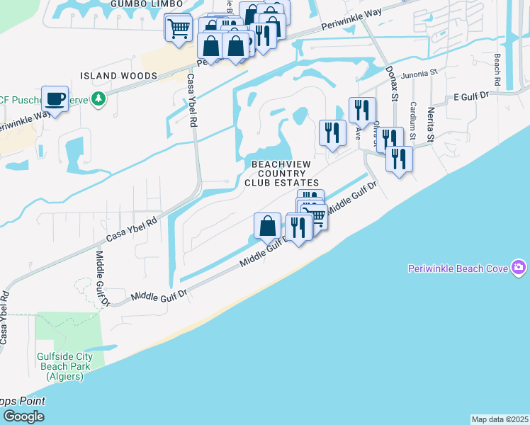 map of restaurants, bars, coffee shops, grocery stores, and more near 1241 Par View Drive in Sanibel