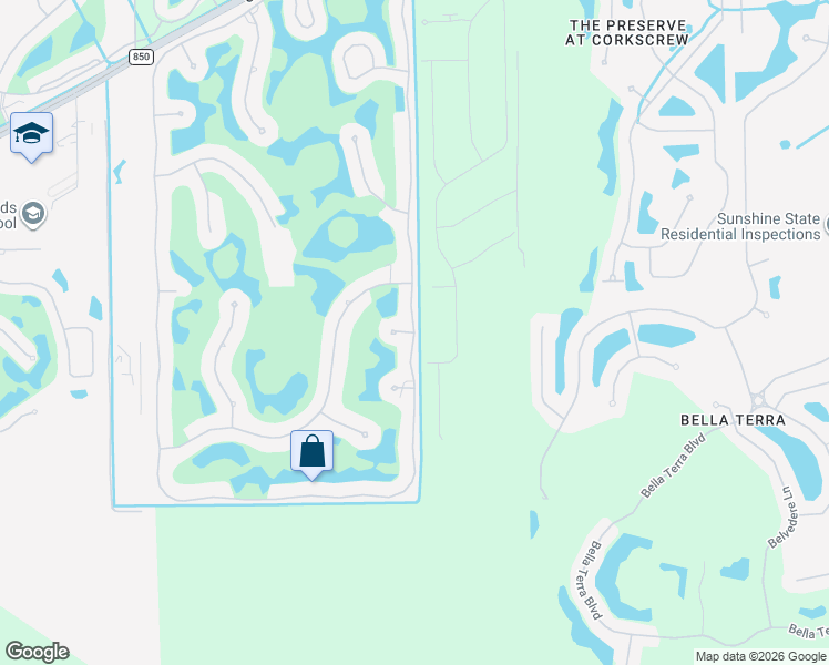 map of restaurants, bars, coffee shops, grocery stores, and more near 20549 Wildcat Run Drive in Estero