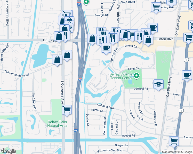 map of restaurants, bars, coffee shops, grocery stores, and more near 2016 Alta Meadows Lane in Delray Beach