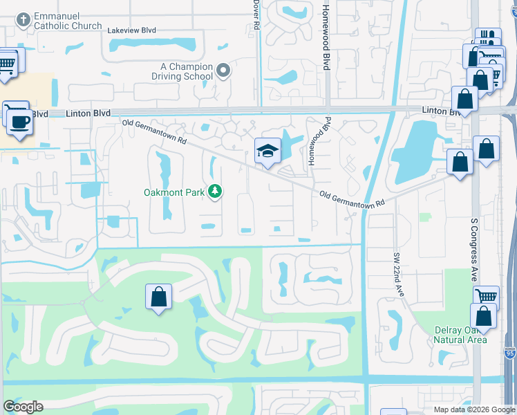 map of restaurants, bars, coffee shops, grocery stores, and more near 2235 Rabbit Hollowe Circle in Delray Beach
