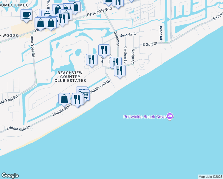 map of restaurants, bars, coffee shops, grocery stores, and more near 1299 Middle Gulf Drive in Sanibel