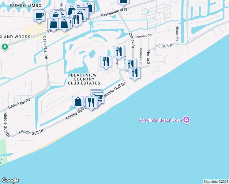 map of restaurants, bars, coffee shops, grocery stores, and more near 1351 Middle Gulf Drive in Sanibel