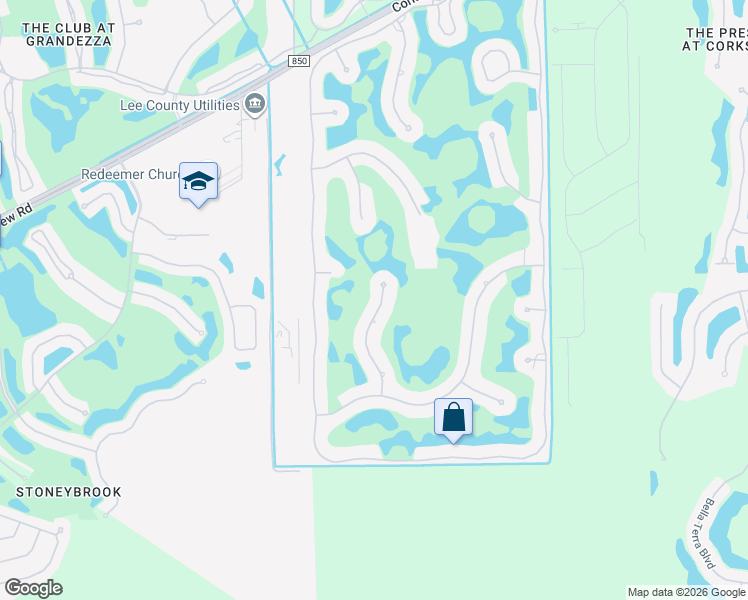 map of restaurants, bars, coffee shops, grocery stores, and more near 20280 Leopard Lane in Estero